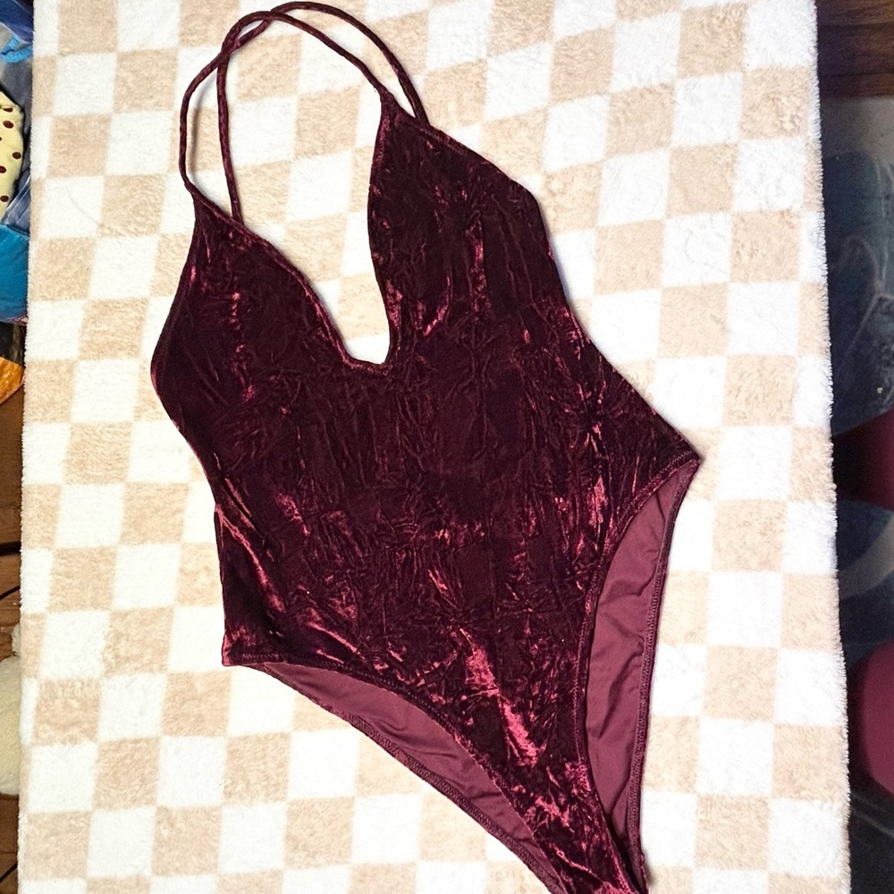 Forever 21 Burgundy Velvet One Piece swimsuit - Picture 2 of 7